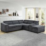 Mobilier deco - malone xl - canap d'angle convertible avec coffre en tissu gris - angle droit