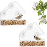 Mangeoire oiseaux plastique transparent (lot de 2) - nichoir plastique / mangeoire transparente avec ...
