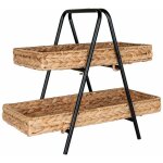 Maori - petite etag�re � poser 2 plateaux tress�s en jacinthe support en m�tal noir