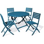 Marius - ensemble repas de jardin 4 places en aluminium bleu canard - city garden