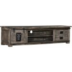 Massivmoebel24 - meuble tv 200x55 manguier laqu gris railway 236