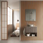 Mei top 50cm meuble et vasque � poser avec un tiroir et un niche, orme gris. (avec mirroir)