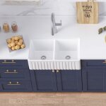 Meje vier de ferme rversible 84. 5x45. 5 cm, evier 2 bacs - cramique blanche