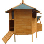 Poulailler pavillon de volire  6 coins, en bois, 131 x 125 cm, marron avec feutre de couverture vert, ...