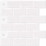 Lot de 10 pices, carrelage autocollant mtro blanc, crdence adhsive cuisine salle de bains, papier ...