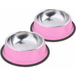 Memkey - lot de 2 rose gamelle en acier inoxydable avec base en caoutchouc antidrapant pour les petits ...
