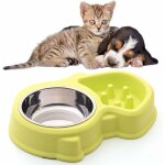 Memkey - gamelle double de ecuelle eau et nourriture 1 bols en inox et 1 gamelle anti glouton pour chat ...