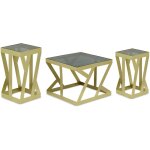 Menzzo - ensemble de 3 tables d'appoint zendaya en verre fum� et m�tal or