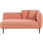 M�ridienne avec tissu boucl� rose p�che angle droit et coussins en polyester pieds m�talliques chevannes ...