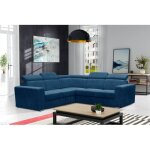 Canap d'angle convertible et rversible en velours ctel bleu