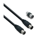 Câble tv coaxial 9, 52 mm mâle / fem. + adaptateur mâle / mâle 2 m - noir Câble tv coaxial 9, 52 mm mâle / fem. + adaptateur mâle / mâle 2 m - noir