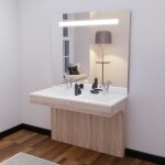 Meuble altea 120 cm avec plan double vasque et miroir led elgance - cambrian oak