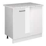 Vicco - meuble d'angle r - line, blanc haute brillance, 86 cm, pt marbre