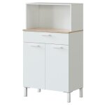 Meuble auxiliaire de cuisine micro - ondes 2 portes 1 tiroir style moderne yuka blanc (mat) 126x72x40 ...