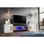 Meuble banc tv merano, white / wotan / white, largeur 230 cm x hauteur 52, 5 cm x profondeur 35 cm, sans ...