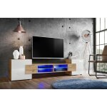 Meuble banc tv merano, wotan / wotan / white, �clairage led bleu, largeur 230 cm x hauteur 52, 5 cm x ...