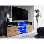 Meuble banc tv urbino, noir / wotan, largeur 140cm x hauteur 53cm x profondeur 35cm, sans led, pour salon, ...