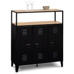 Idmarket - meuble de bar buffet ester 3 portes mtal noir et plateau bois faon htre