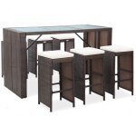 Meuble de bar de jardin 7 pcs et coussins résine tressée marron Meuble de bar de jardin 7 pcs et coussins résine tressée marron