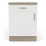 Meuble bas de cuisine 1 porte + 1 tiroir coloris ch�ne kronberg, blanc - longueur 60 x hauteur 85 x profondeur ...