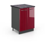 Meuble bas de cuisine fame - line, rouge bordeaux haute brillance, 60 cm, pt anthracite vicco