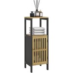 Meuble bas de salle de bain homcom en bambou avec placard 1 porte niche ouverte 32 x 30 x 90, 5 cm, noir ...