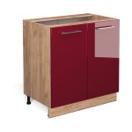 Meuble bas sous - �vier fame - line, rouge bordeaux haute brillance, 80 cm avec �tag�re, sans plan de ...