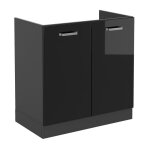 Meuble bas sous - �vier r - line, noir haute brillance, 80 cm , pt ch�ne, vicco