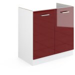 Meuble bas sous - �vier r - line, rouge bordeaux haute brillance, 80 cm, pt ch�ne vicco