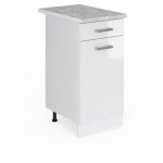 Meuble bas universel r - line, blanc haute brillance, 40 cm avec tiroir, avec plan de travail vicco
