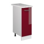 Meuble bas universel r - line, rouge bordeaux haute brillance, 30 cm avec porte, avec plan de travail ...
