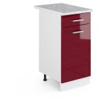 Meuble bas universel r - line, rouge bordeaux haute brillance, 40 cm avec tiroir, avec plan de travail ...