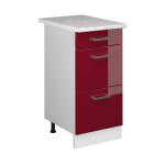 Meuble bas universel r - line, rouge bordeaux haute brillance, 40 cm avec tiroirs vicco