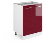 Meuble bas universel r - line, rouge bordeaux haute brillance, 60 cm avec portes, sans plan de travail ...
