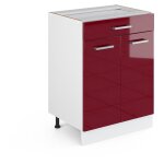 Meuble bas universel r - line, rouge bordeaux haute brillance, 60 cm avec tiroirs, sans plan de travail ...