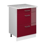 Meuble bas universel r - line, rouge bordeaux haute brillance, 60 cm avec tiroirs vicco