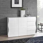 Meuble buffet cuisine et salon 130 cm 2 portes 4 tiroirs blanc onda kommode
