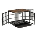 Meuble cage chien xxl int�rieur bois 90x62x68. 5cm avec diviseur amovible pour gros chien avec 3 porte ...