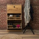 The home deco factory ? meuble � chaussures 3 portes ? inspiration industrielle marron ? dimensions 63x24x117 ...