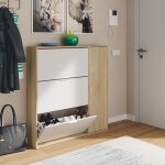 Meuble � chaussures moderne 3 tiroirs abattants ? ch�ne canadien et blanc ? dimensions l 106 x h 115 ...