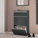 Meuble chaussures 60cm 2 placards portes rabattables 12 paires de chaussures magic bata ardesia