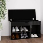 Meuble � chaussures banc � chaussures meuble d'entr�e et coussin noir brillant 80x30x47cm agglom�r� 66244 ...