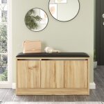 Meuble � chaussures en ch�ne - 89, 6x45, 8 cm, profondeur 35, 5 cm, dessus en cuir pu, pour entr�e