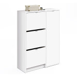 Pegane - meuble � chaussures coloris blanc brillant - hauteur 122 x longueur 85 x profondeur 37 cm