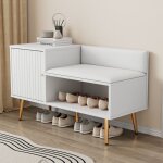 Meuble  chaussures luxueux moderne en blanc avec rangement, banquette dossier rembourrs, poignes pieds ...