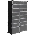 Woltu - meuble  chaussures en plastique avec porte, pliable et modulable, 94x37x160cm, 16 cubes, noir ...