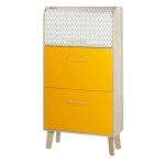 Meuble chaussure  rideau blanc imprim 2 abattants orange et pieds naturels 18 paires hippie