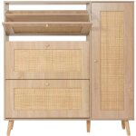 Hhg - jamais utilis] meuble  chaussures en rotin 214, tagre  chaussures, 3 compartiments basculants ...