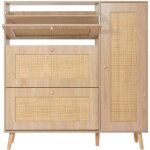 Meuble à chaussures en rotin hwc - m37, étagère à chaussures armoire à chaussures, 3 compartiments basculants ... Meuble à chaussures en rotin hwc - m37, étagère à chaussures armoire à chaussures, 3 compartiments basculants ...