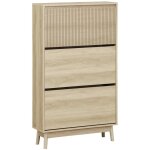 Sweeek - meuble � chaussures scandinave d�cor bois clair 3 portes abattantes capacit� 18 paires de chaussures ...